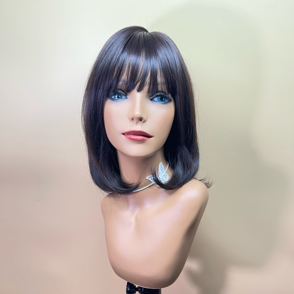 16” SideParted Black Bangs CurlyEnd Synthetic Wig